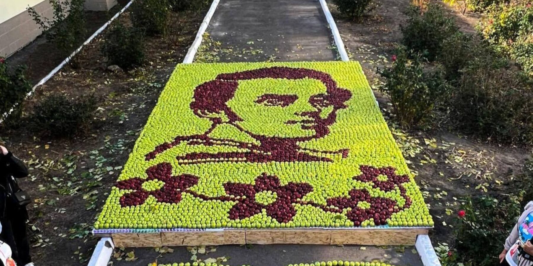 На Одещині діти встановили рекорд, створивши портрет Тараса Шевченка із понад 7 тисяч яблук